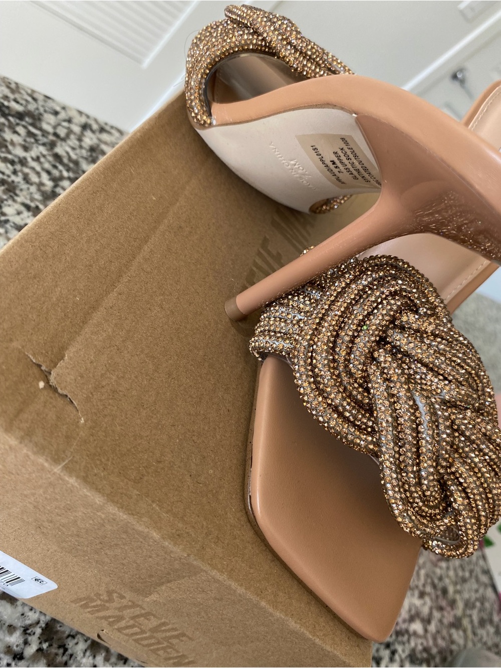 Steve Madden Nude Beaded Knot Slide Sandals - Picture 4 of 5